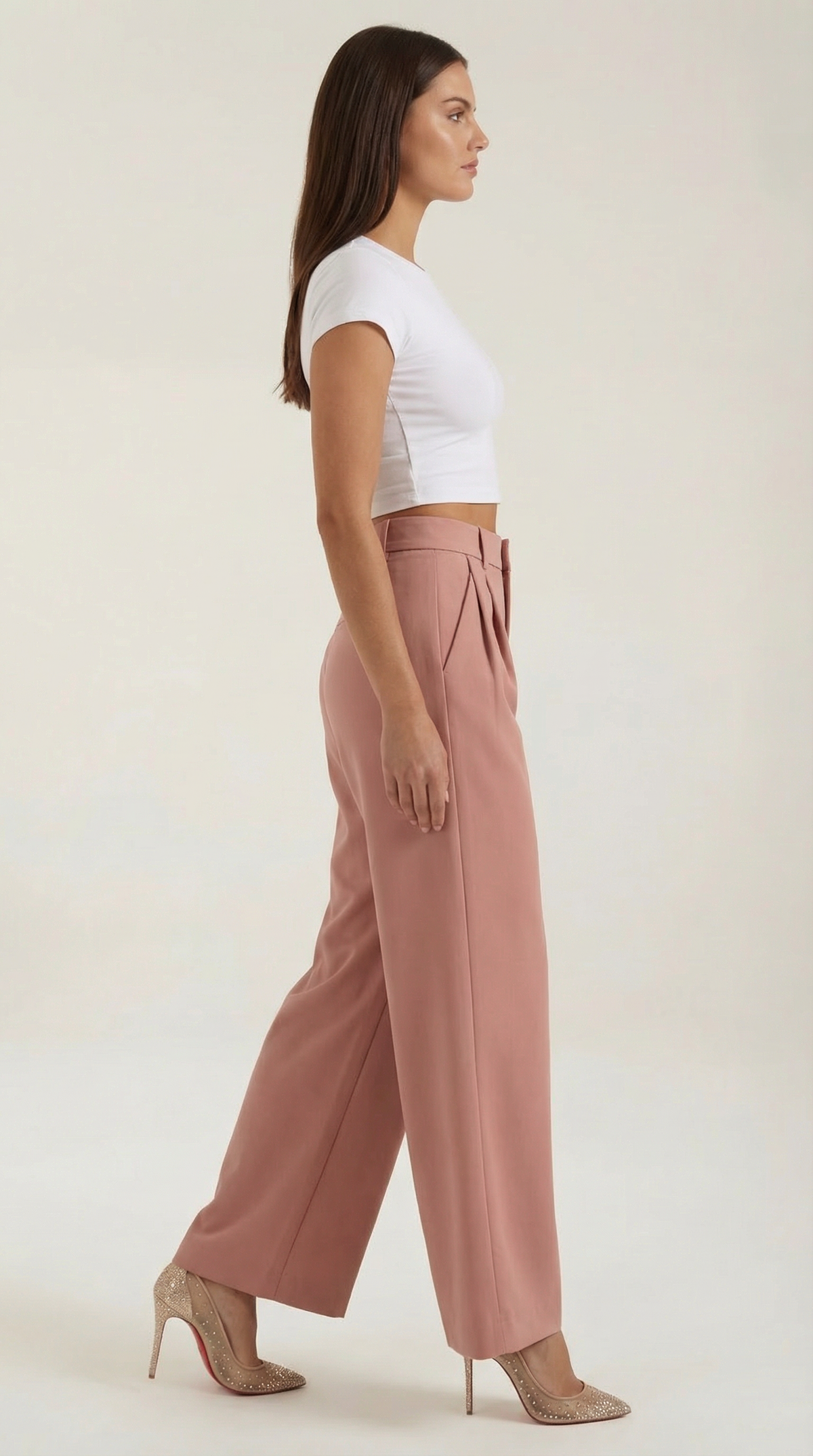Stoffhose mit Bundfalten, hohem Bund und weitem Bein für Damen