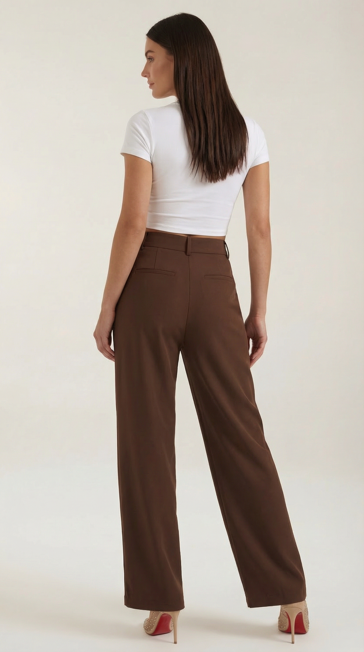 Stoffhose mit Bundfalten, hohem Bund und weitem Bein für Damen