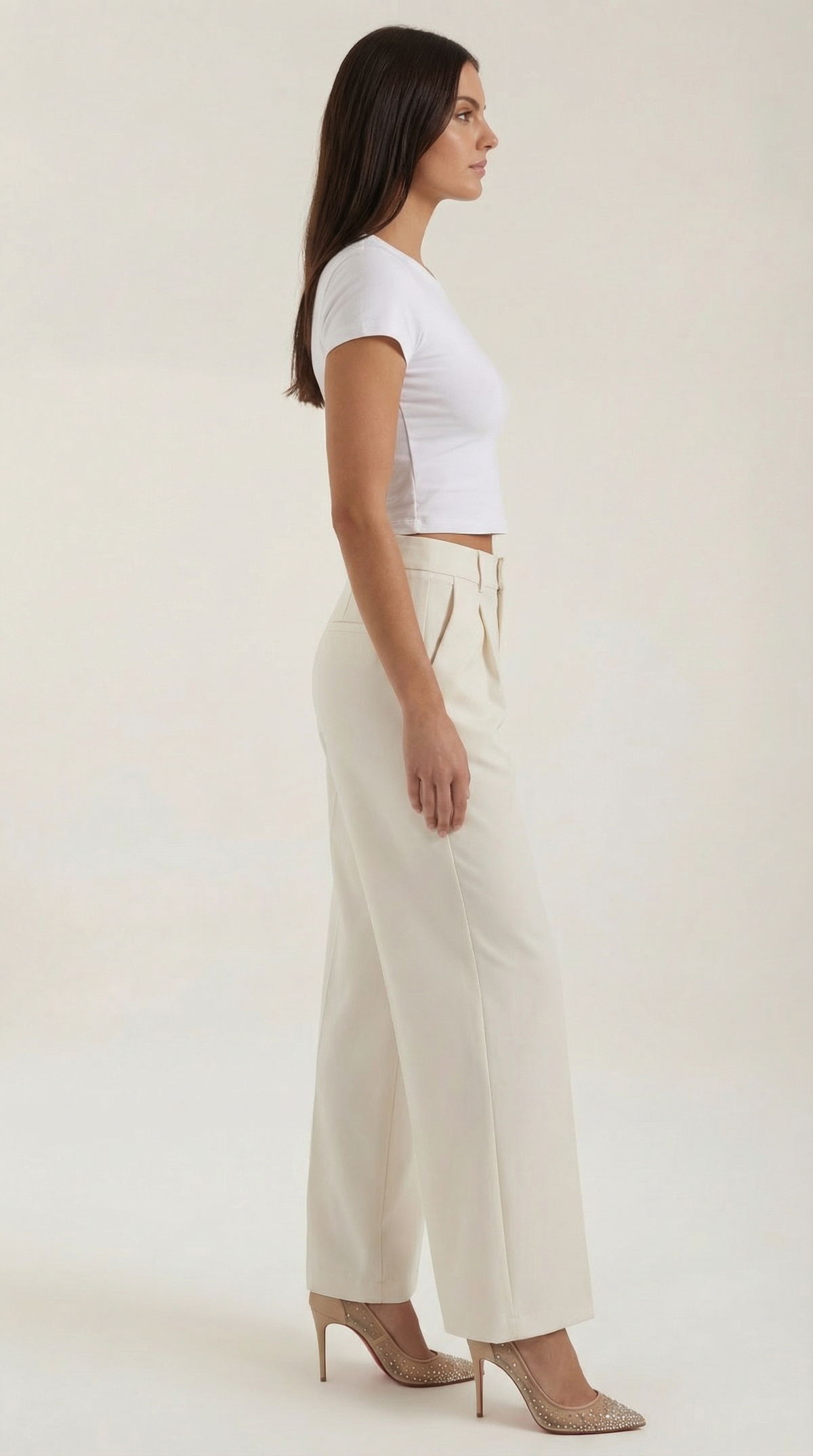 Stoffhose mit Bundfalten, hohem Bund und weitem Bein für Damen