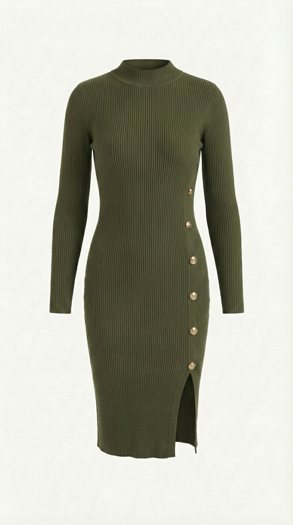 Midikleid in Rippstrick mit Seitenknöpfen und Schlitz für Damen