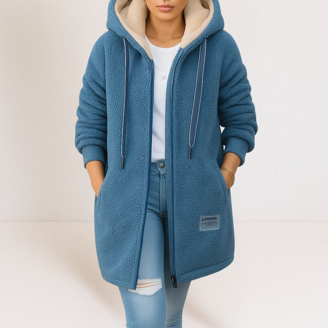 Fleecejacke Damen wärmend, locker geschnitten mit Kapuze