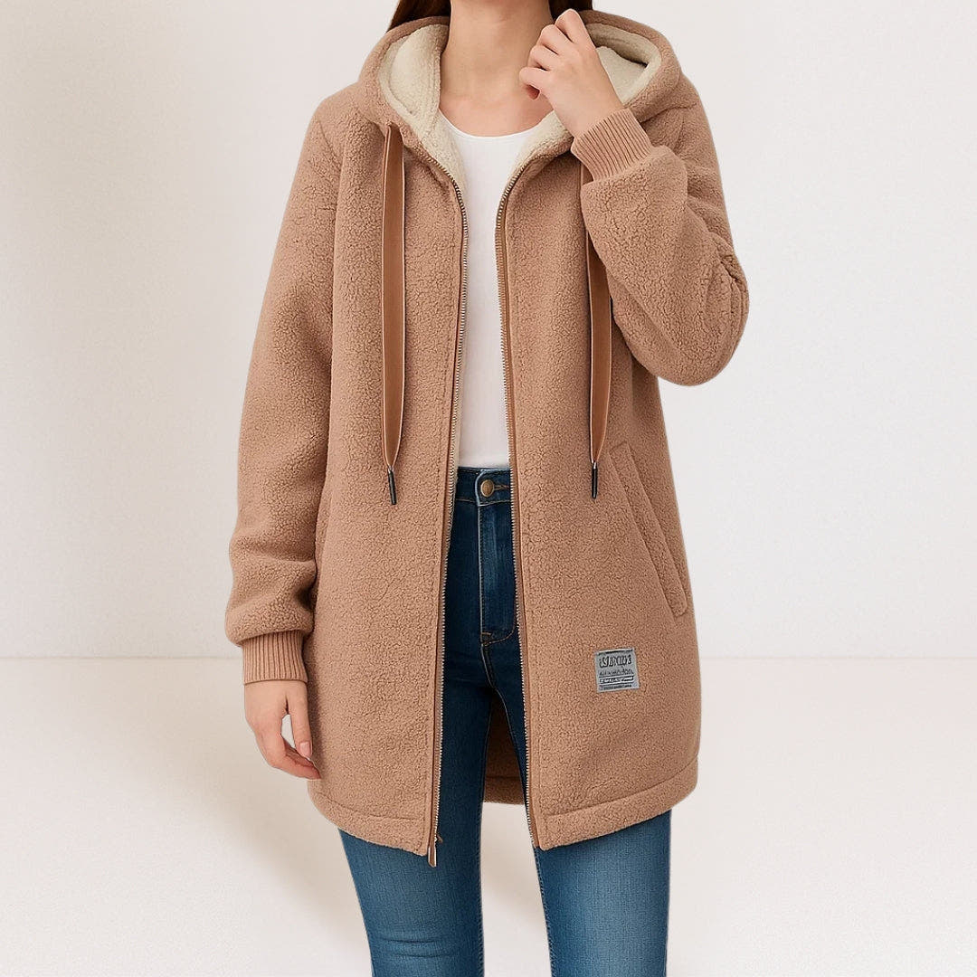 Fleecejacke Damen wärmend, locker geschnitten mit Kapuze