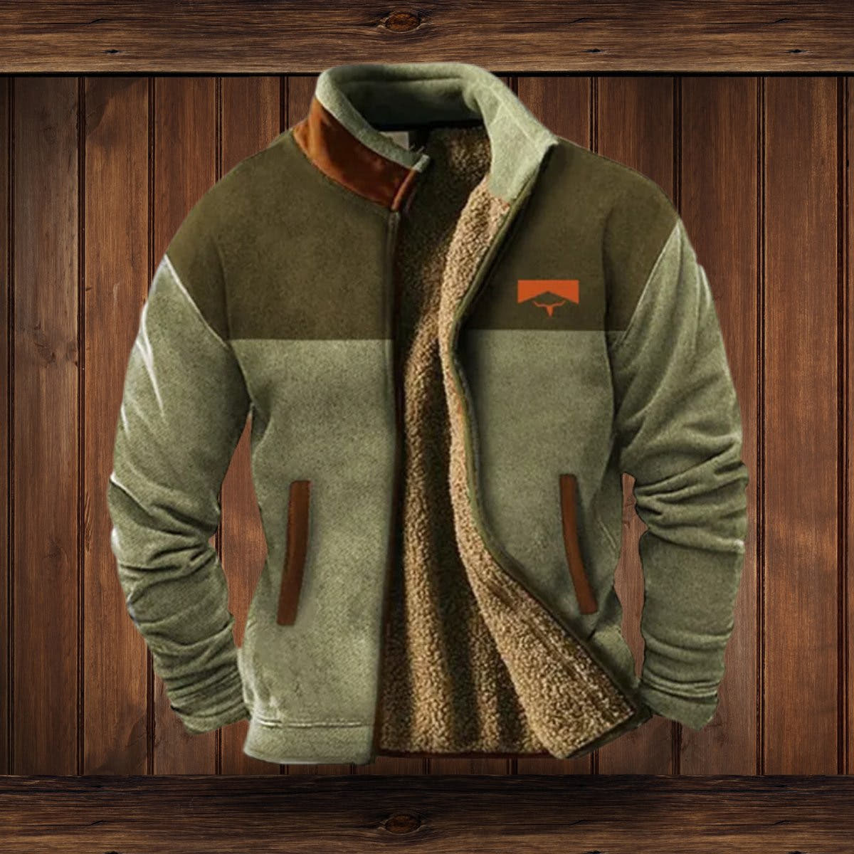 Fleecejacke Herren mit Sherpa-Futter, locker und warm, Azteken-Muster