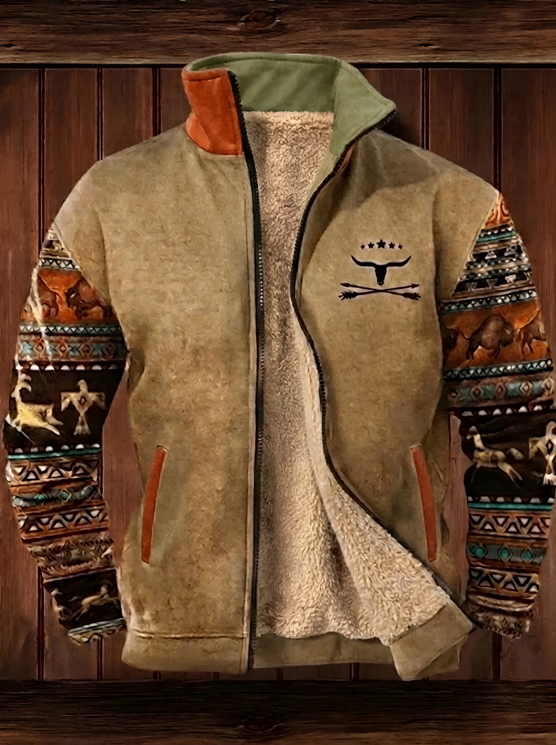 Fleecejacke Herren wärmend, hüftlang mit Stehkragen