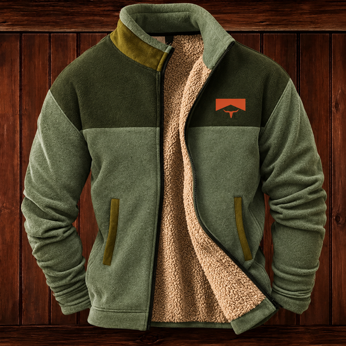Fleecejacke Herren wärmend, hüftlang mit Stehkragen