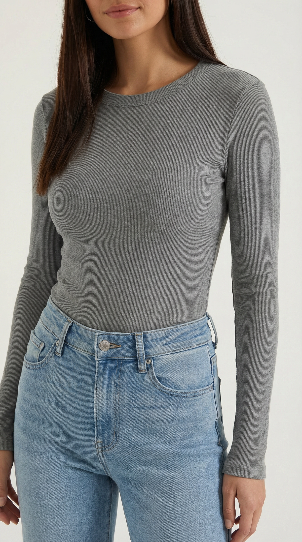 Langarmshirt mit Rundhalsausschnitt in Rippstruktur für Damen