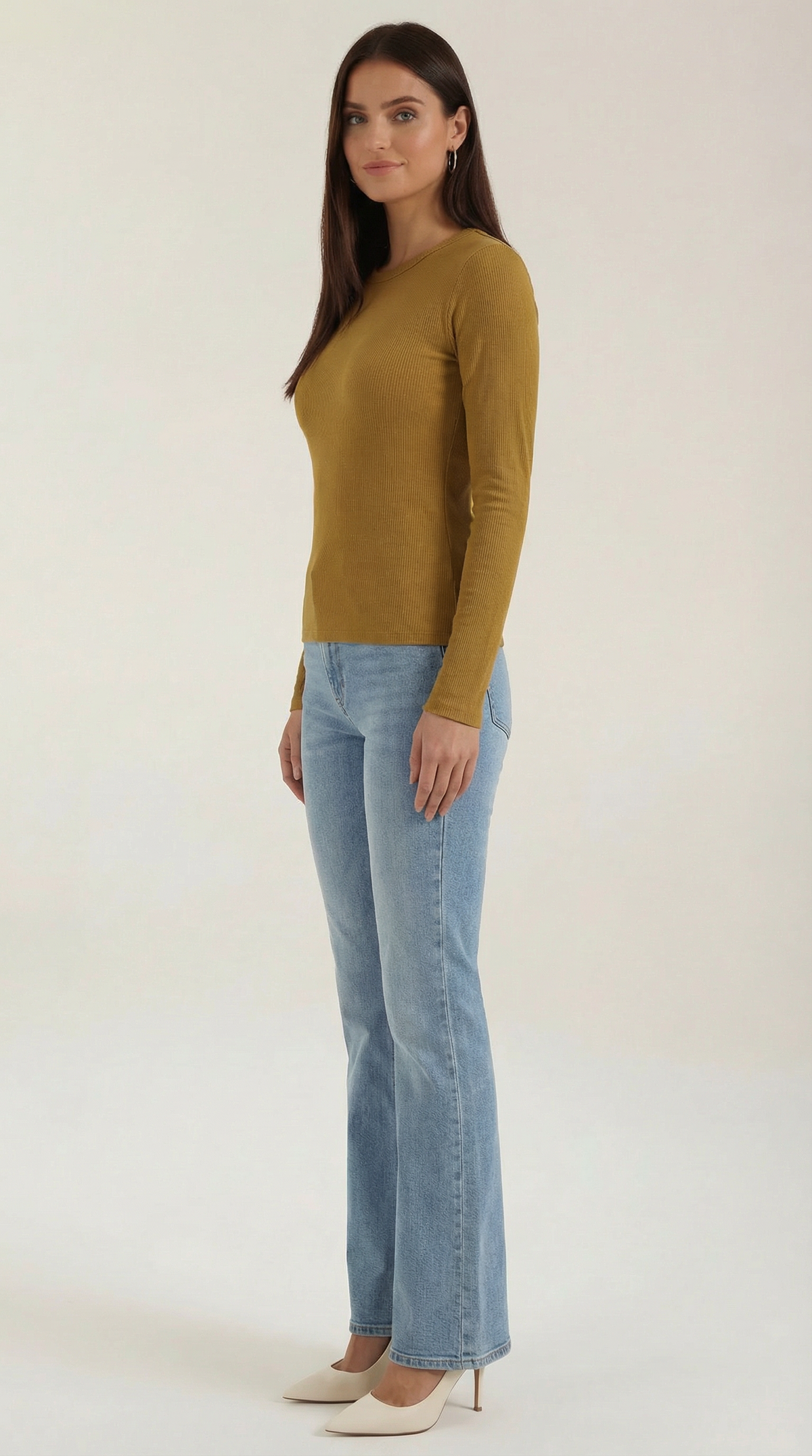 Langarmshirt mit Rundhalsausschnitt in Rippstruktur für Damen