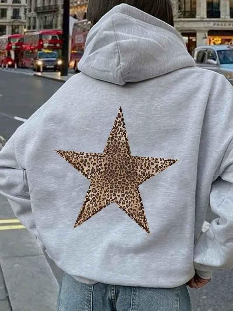 Hoodie Damen Oversize mit Leopardenstern auf dem Rücken