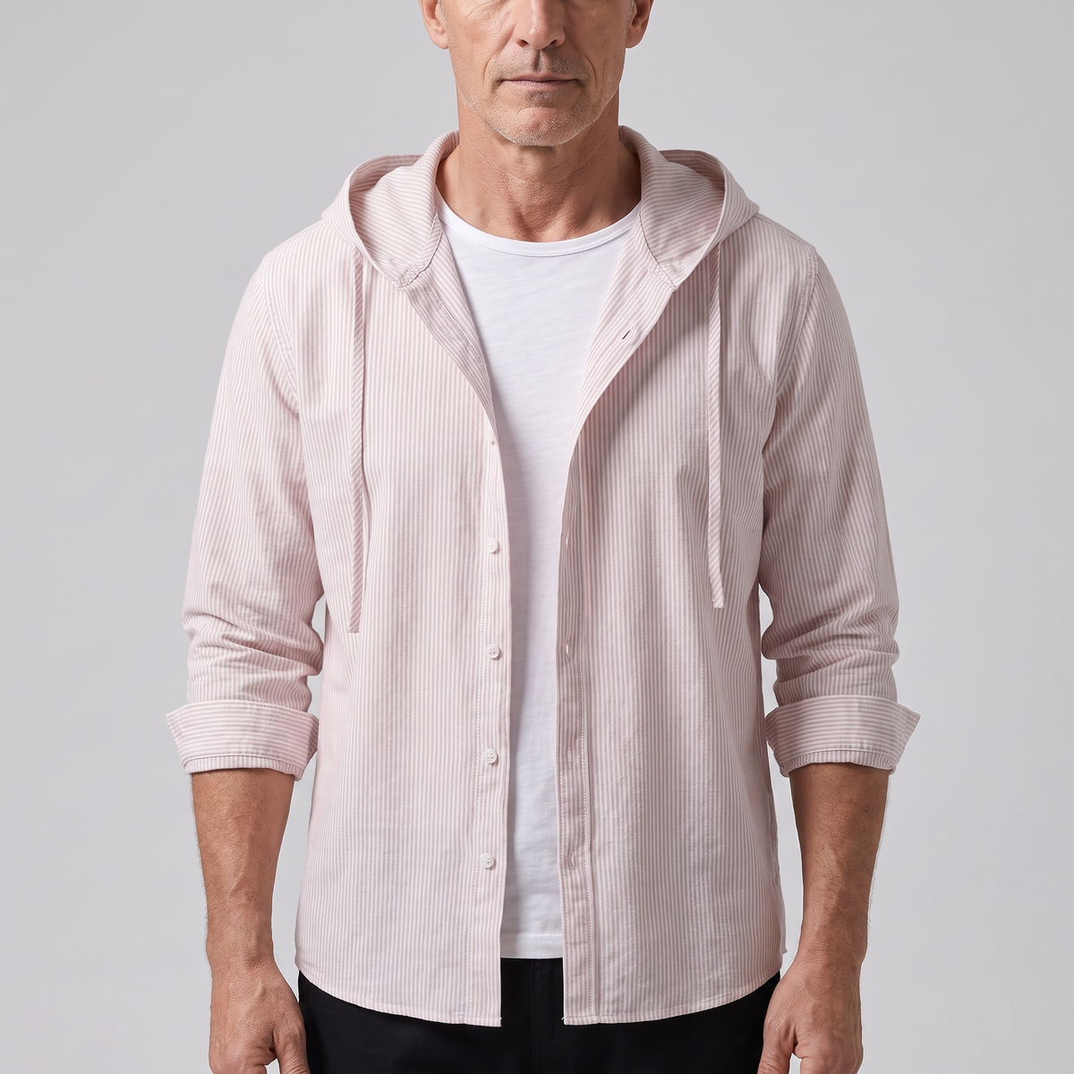 Hoodie Herren aus Leinen, locker geschnitten mit Knopfleiste