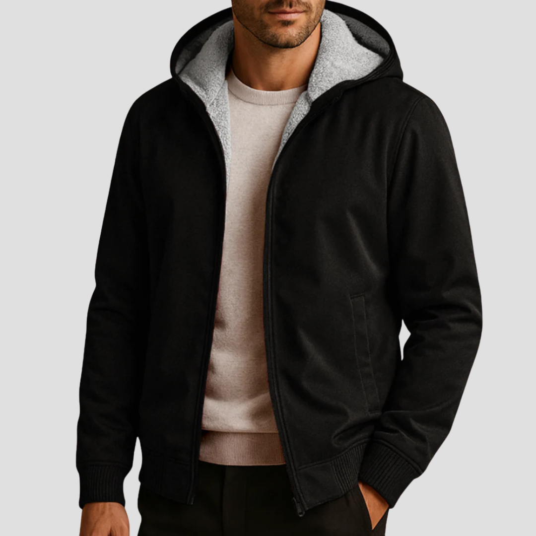 Hoodie Herren mit Fleecefutter, hüftlang und durchgehendem Reissverschluss