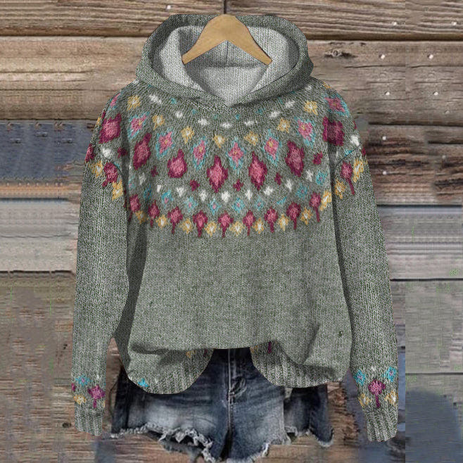 Hoodie mit buntem Jacquardmuster und Kapuze
