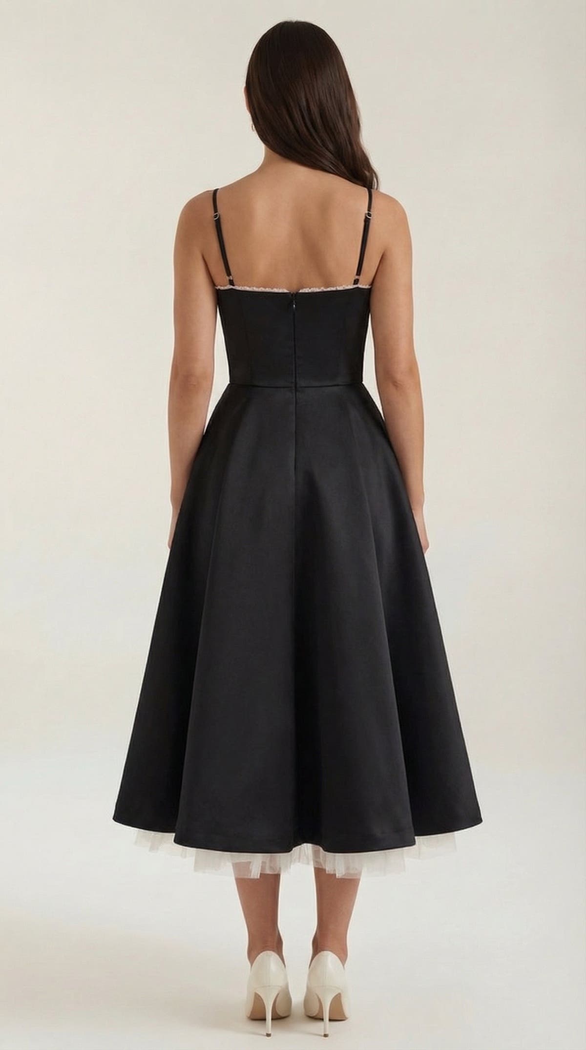 Midikleid mit Herzausschnitt, Tüllrock und Taschen für Damen