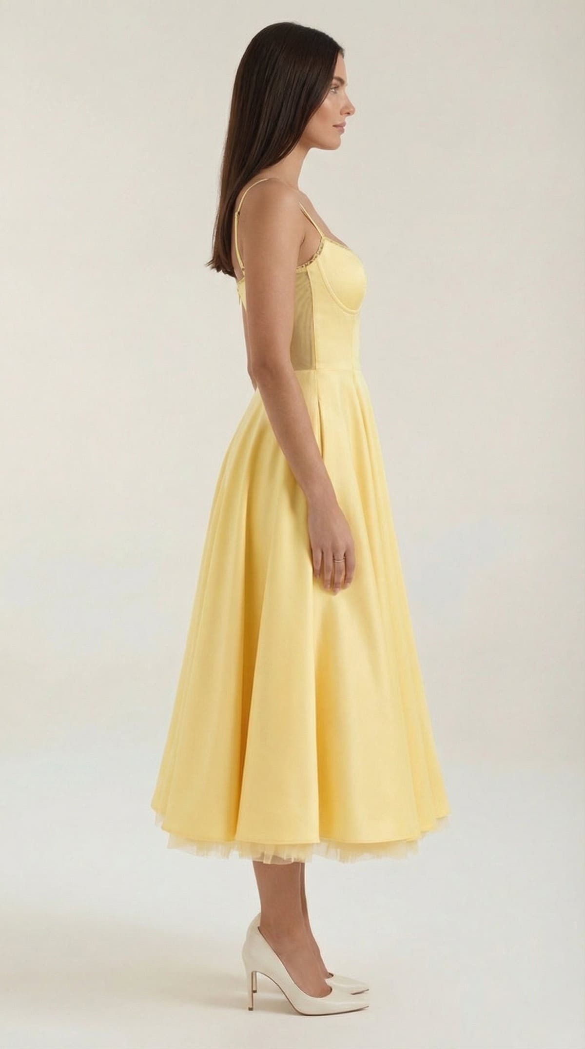 Midikleid mit Herzausschnitt, Tüllrock und Taschen für Damen