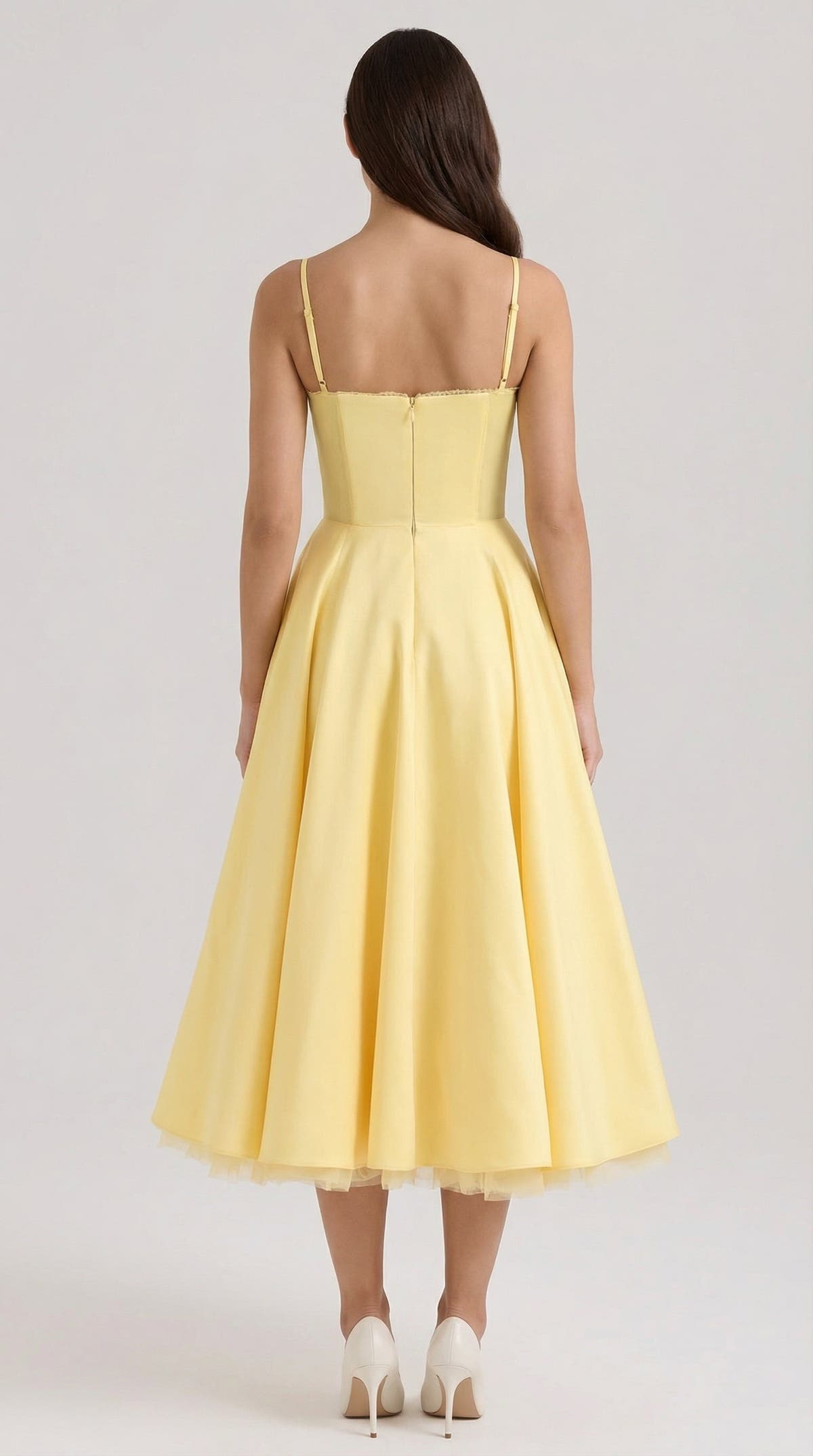 Midikleid mit Herzausschnitt, Tüllrock und Taschen für Damen