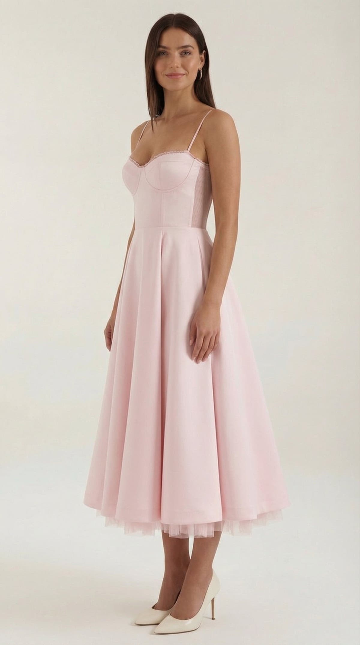Midikleid mit Herzausschnitt, Tüllrock und Taschen für Damen