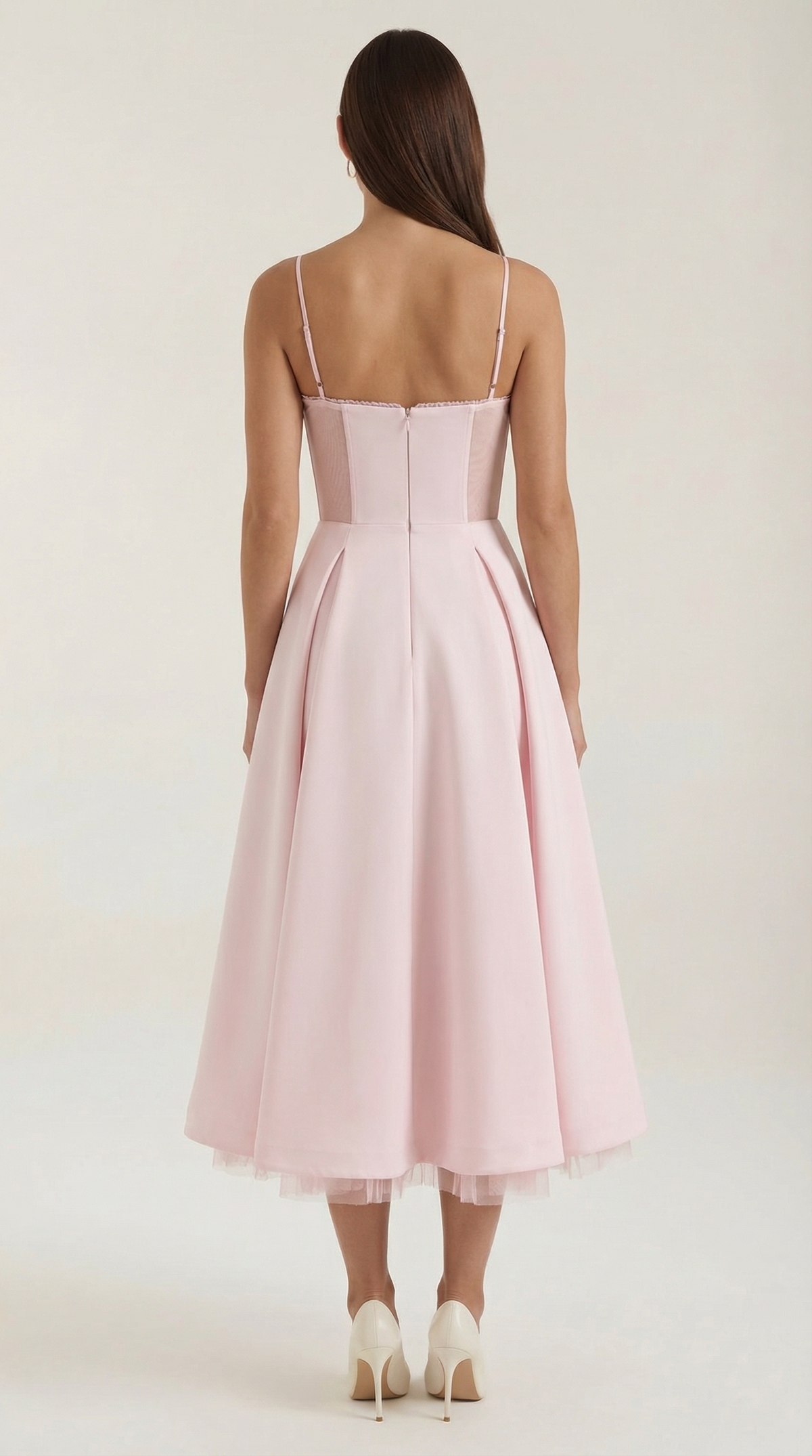 Midikleid mit Herzausschnitt, Tüllrock und Taschen für Damen