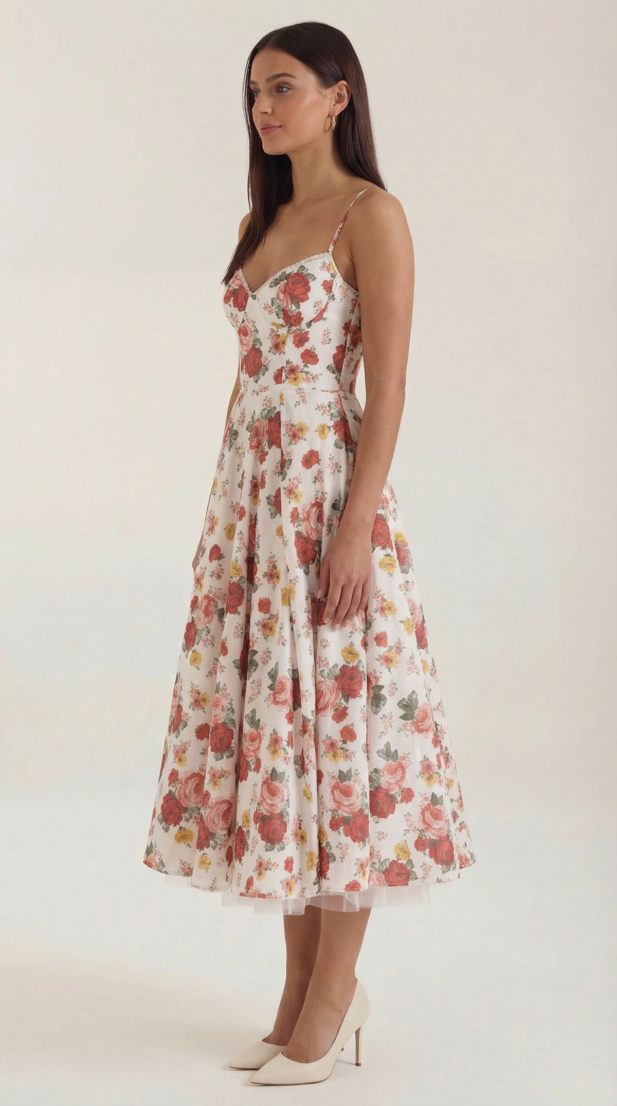 Midikleid mit Herzausschnitt, Tüllrock und Taschen für Damen