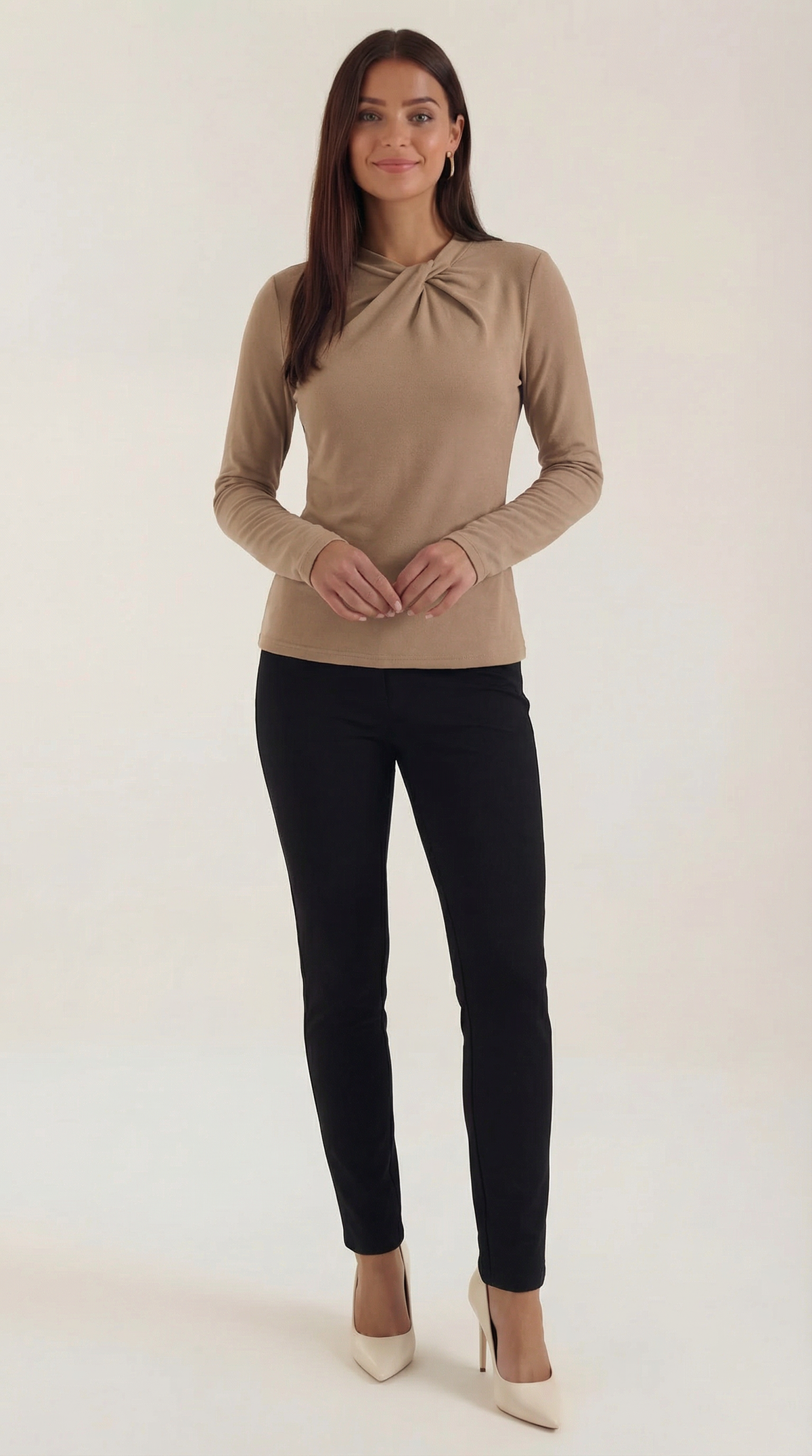 Bluse mit Knotendetail, Stehkragen und langen Ärmeln für Damen