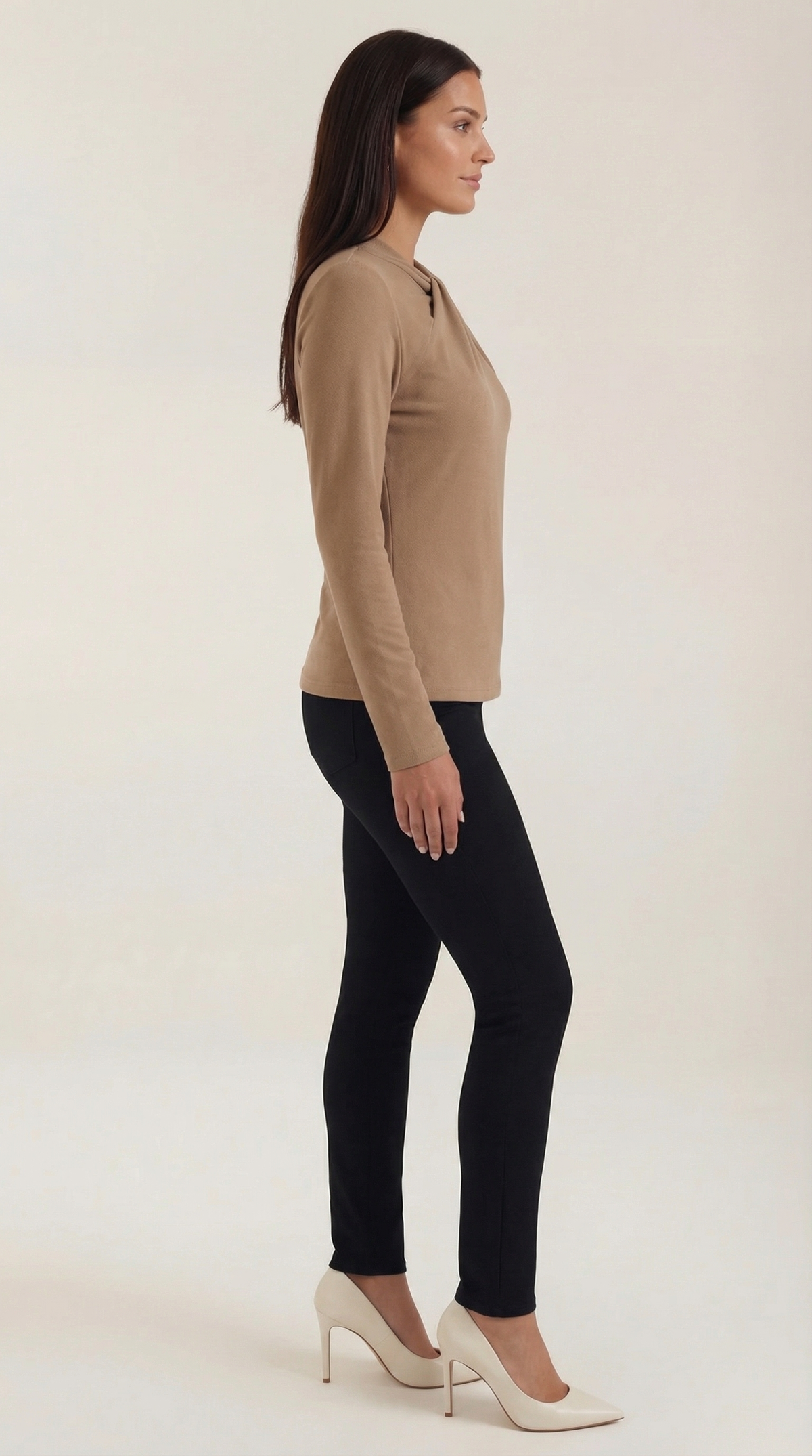 Bluse mit Knotendetail, Stehkragen und langen Ärmeln für Damen