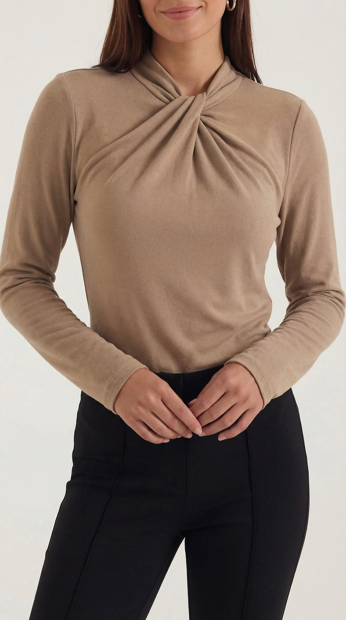 Bluse mit Knotendetail, Stehkragen und langen Ärmeln für Damen