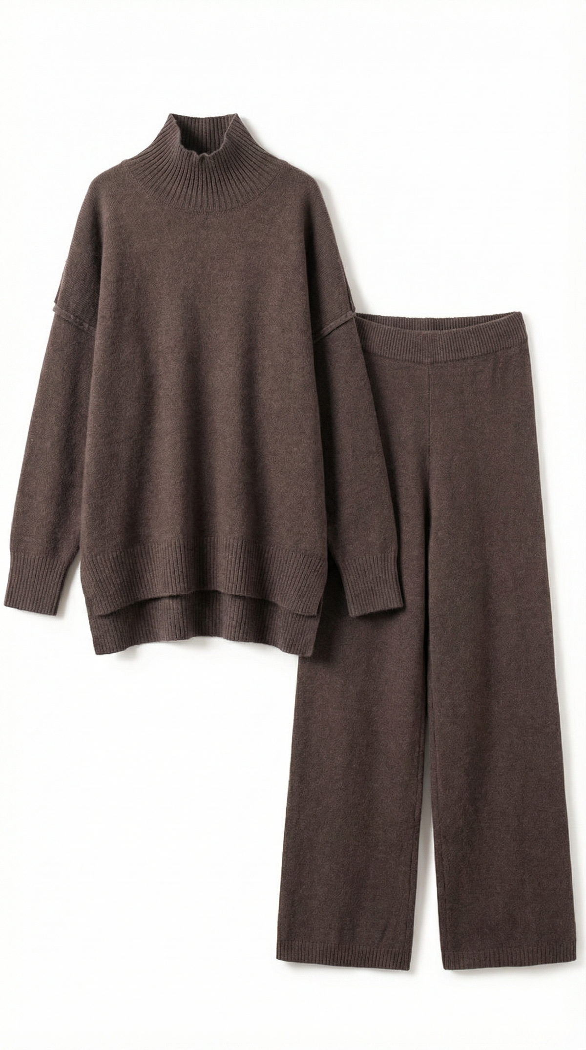 Zweiteiler mit Rollkragenpullover und weiter Hose aus Strick für Damen