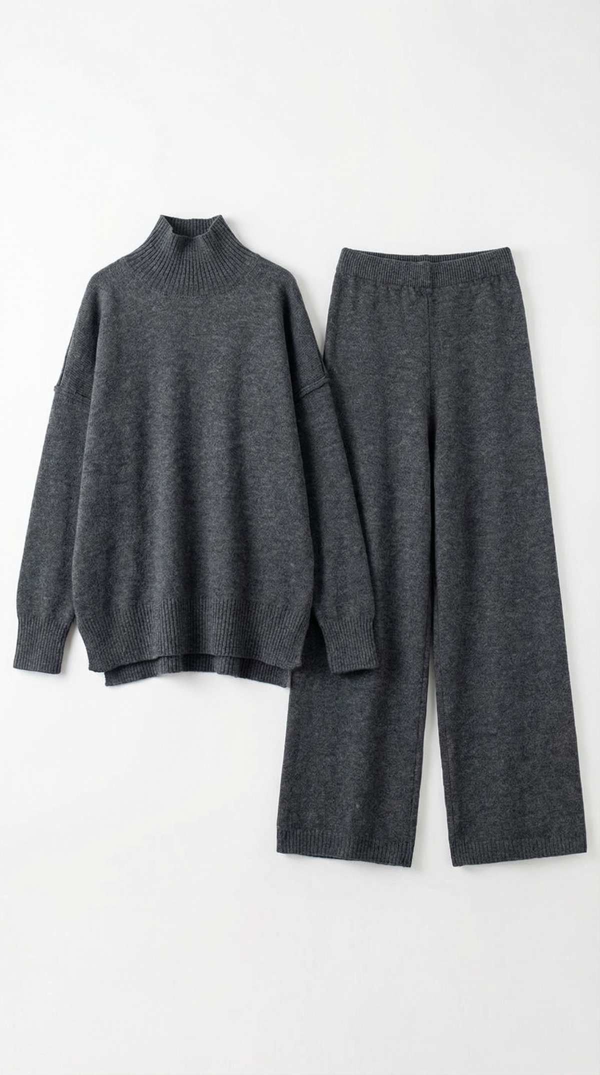 Zweiteiler mit Rollkragenpullover und weiter Hose aus Strick für Damen