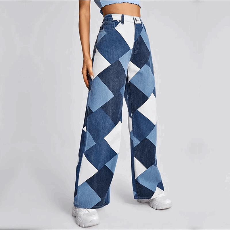 Jeans Damen aus weichem Jeansstoff, weites Bein und hohe Taille