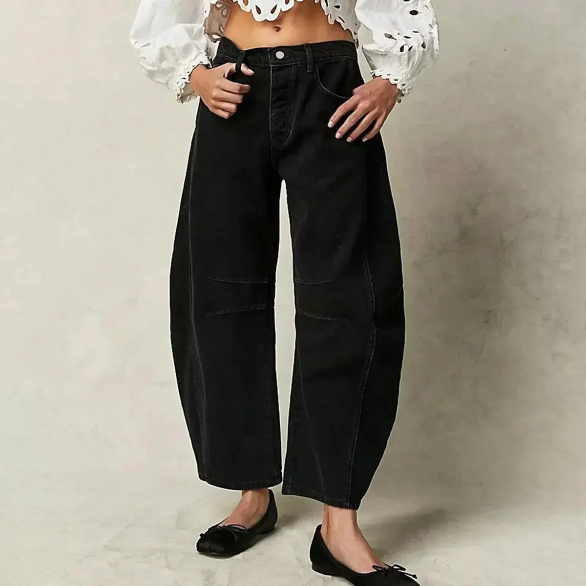 Jeans Damen mit hohem Bund, weitem Bein und lockerer Passform