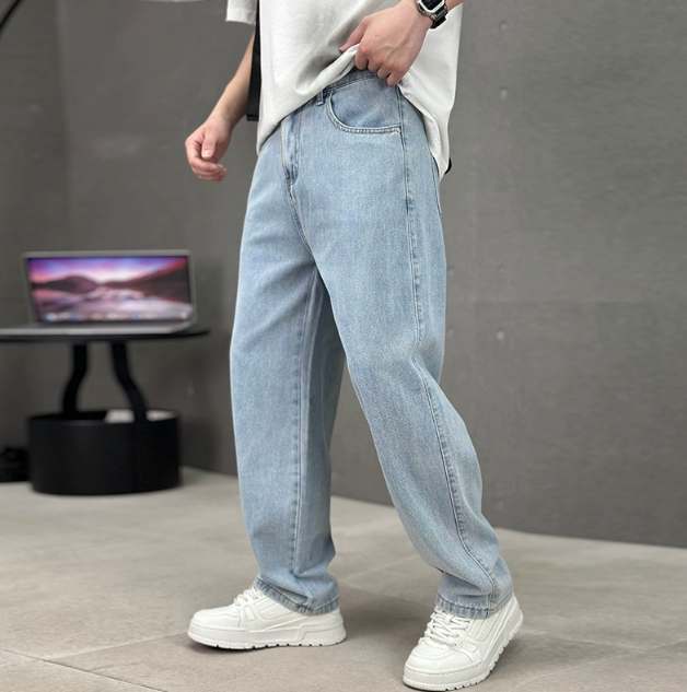 Jeans Herren mit weitem geradem Bein, lockere Passform für den Alltag