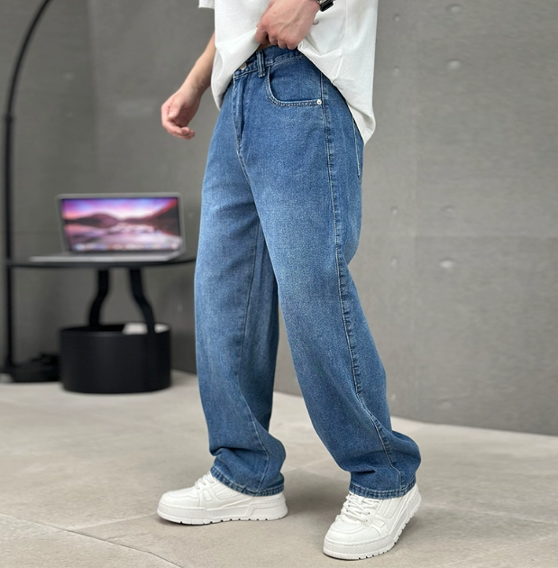 Jeans Herren mit weitem geradem Bein, lockere Passform für den Alltag
