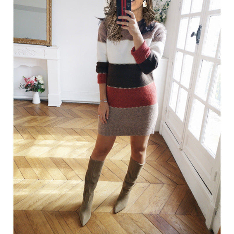 Strickkleid mit Blockstreifen und Rippsaum für Damen