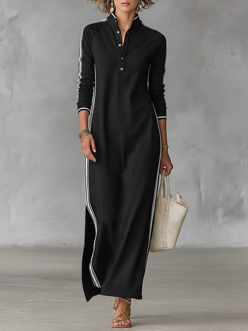 Strickkleid in Maxilänge mit Kragen und Knopfleiste für Damen