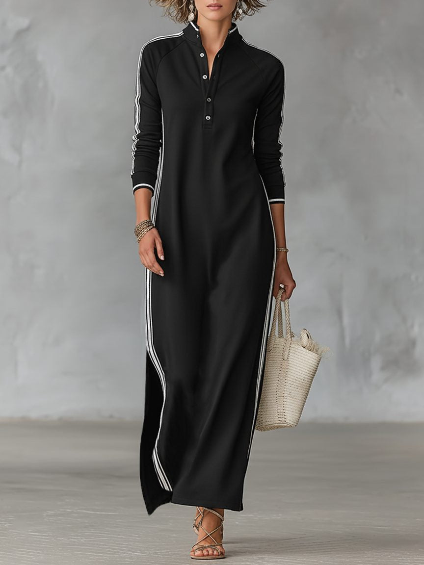Strickkleid in Maxilänge mit Kragen und Knopfleiste für Damen