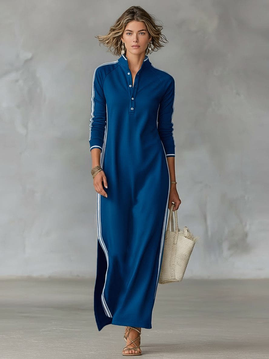 Strickkleid in Maxilänge mit Kragen und Knopfleiste für Damen