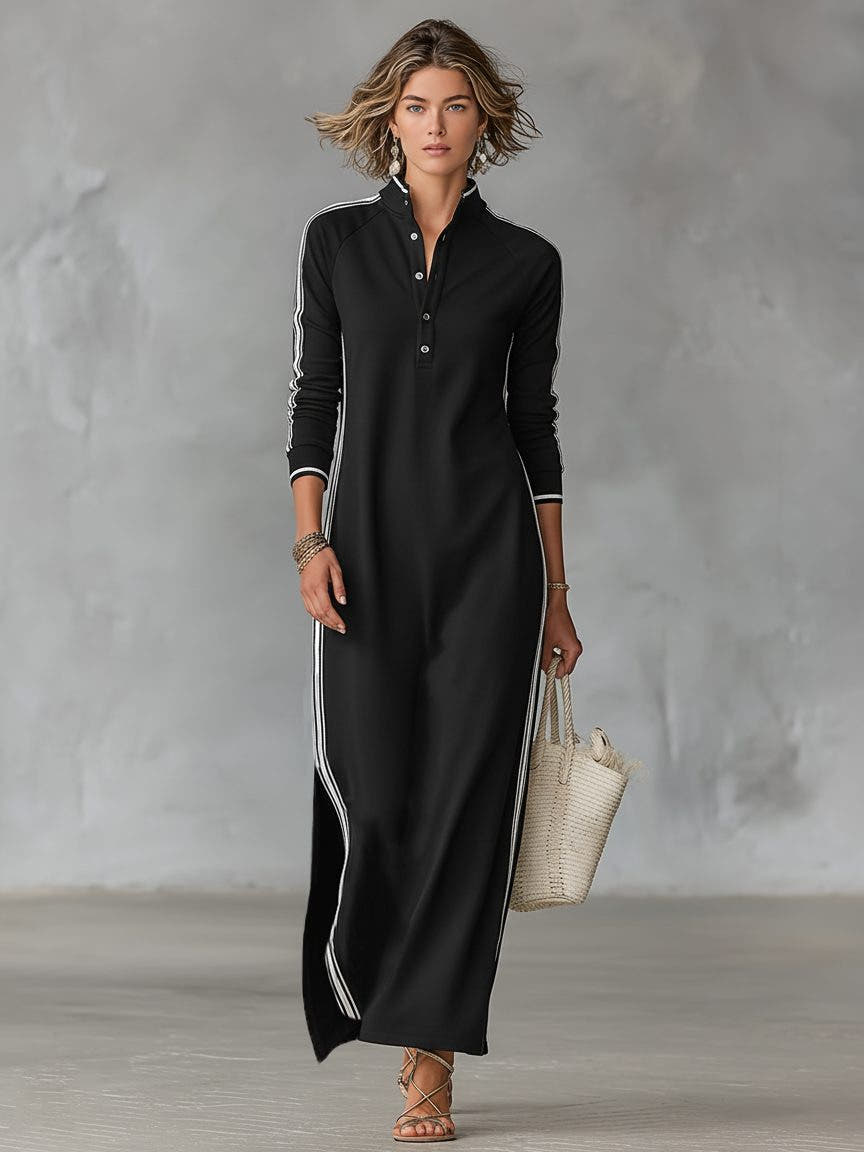 Strickkleid in Maxilänge mit Kragen und Knopfleiste für Damen