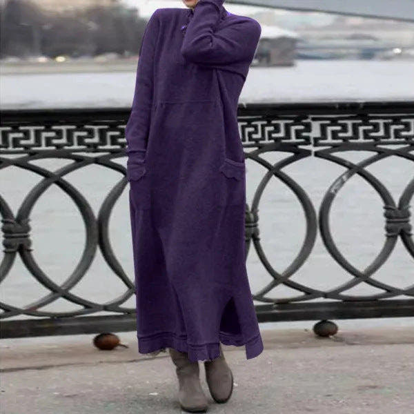 Strickkleid in Maxilänge mit Seitenschlitzen und Taschen für Damen