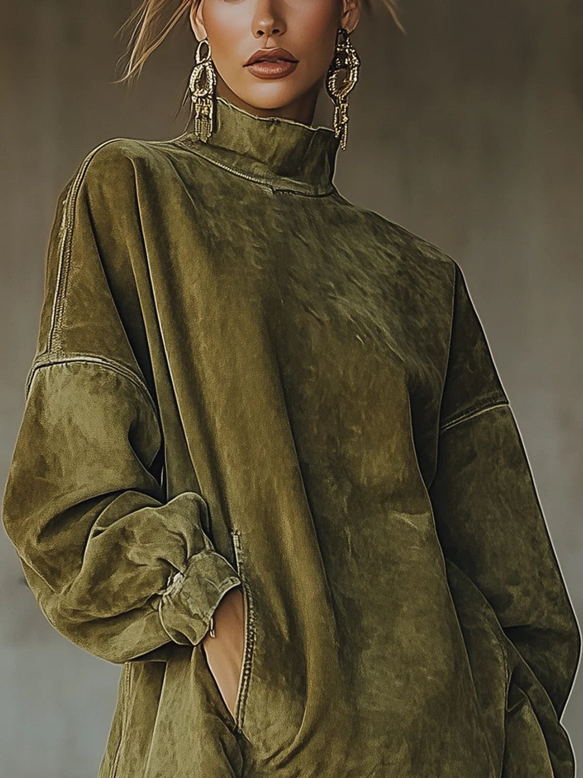 Strickkleid in Minilänge mit Stehkragen und Fransensaum für Damen