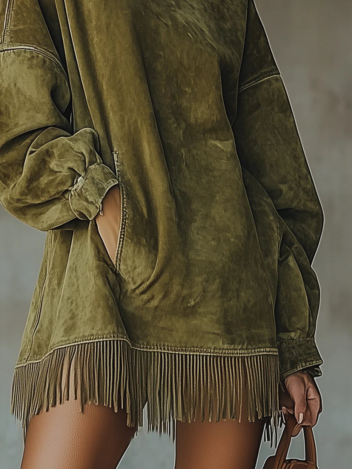 Strickkleid in Minilänge mit Stehkragen und Fransensaum für Damen