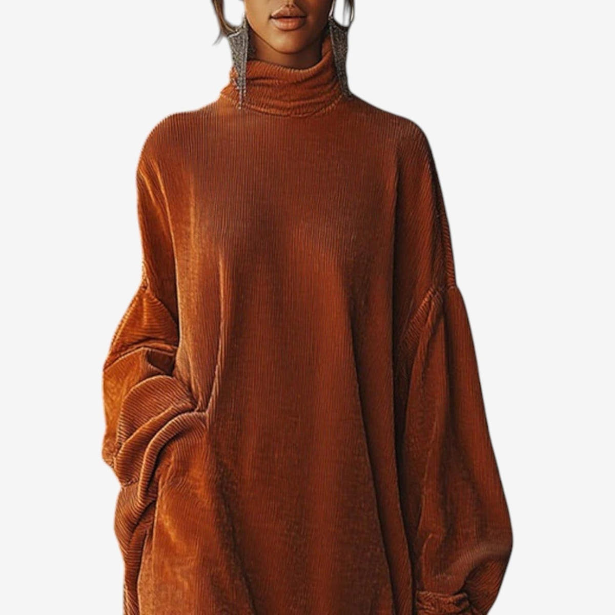 Strickkleid mit Rollkragen, Fransensaum und Oversize-Schnitt für Damen