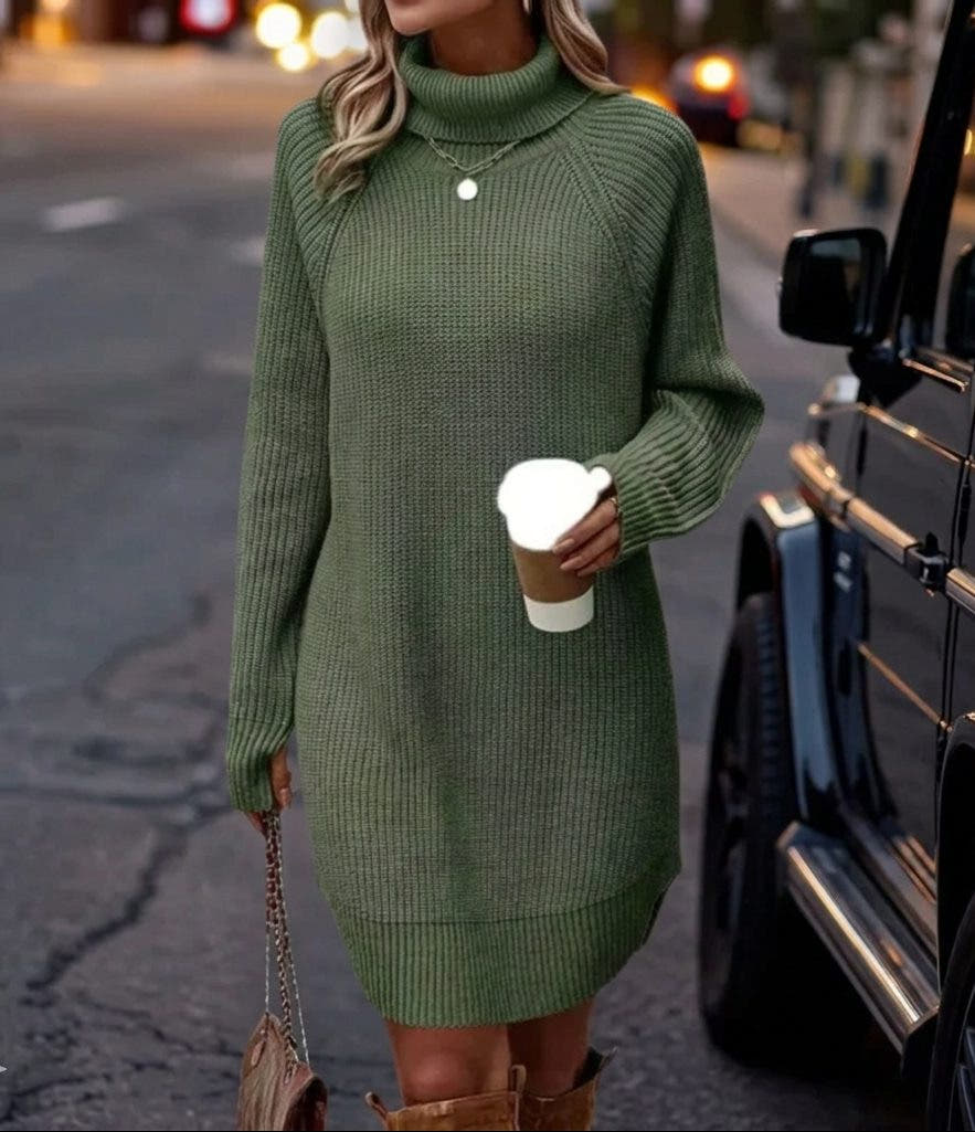 Kurzes Strickkleid mit Rollkragen und Rippstrick für Damen
