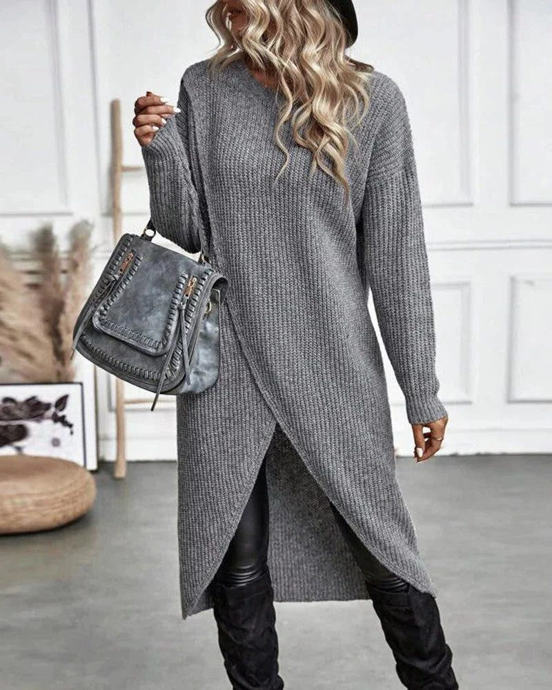 Strickkleid mit Wickeloptik und asymmetrischem Saum für Damen