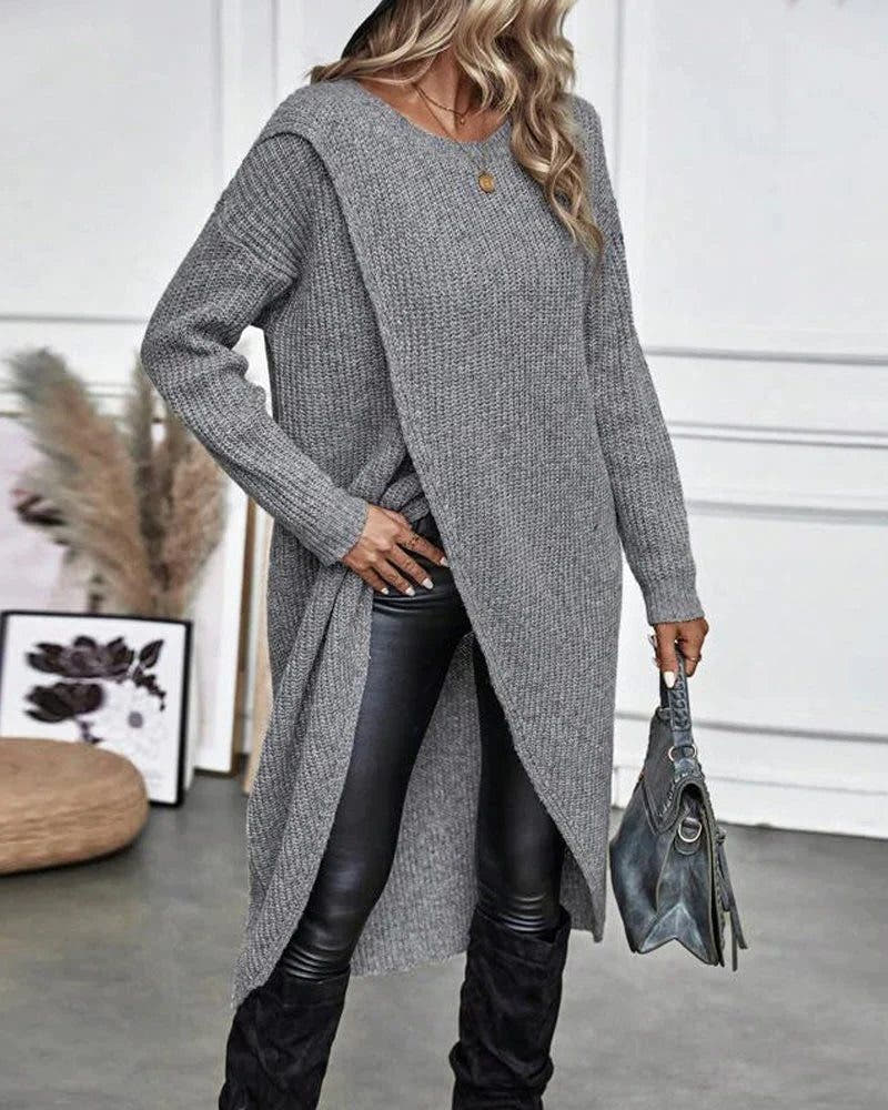 Strickkleid mit Wickeloptik und asymmetrischem Saum für Damen
