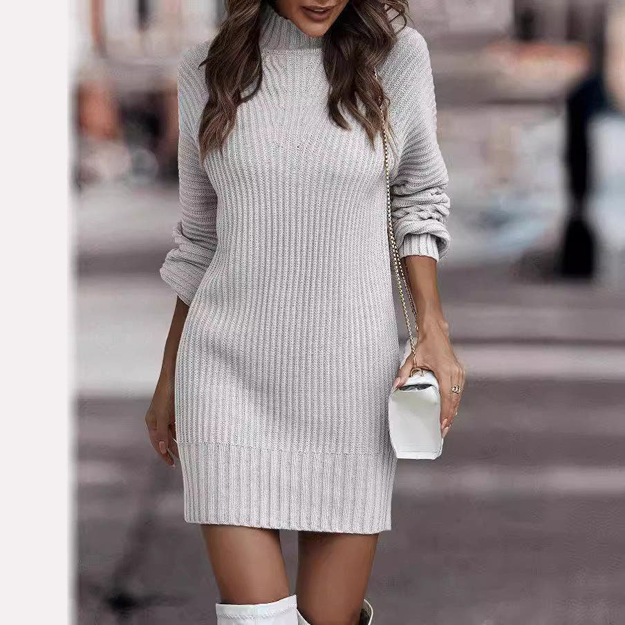 Strickkleid mit Ballonärmeln und Rollkragen für Damen
