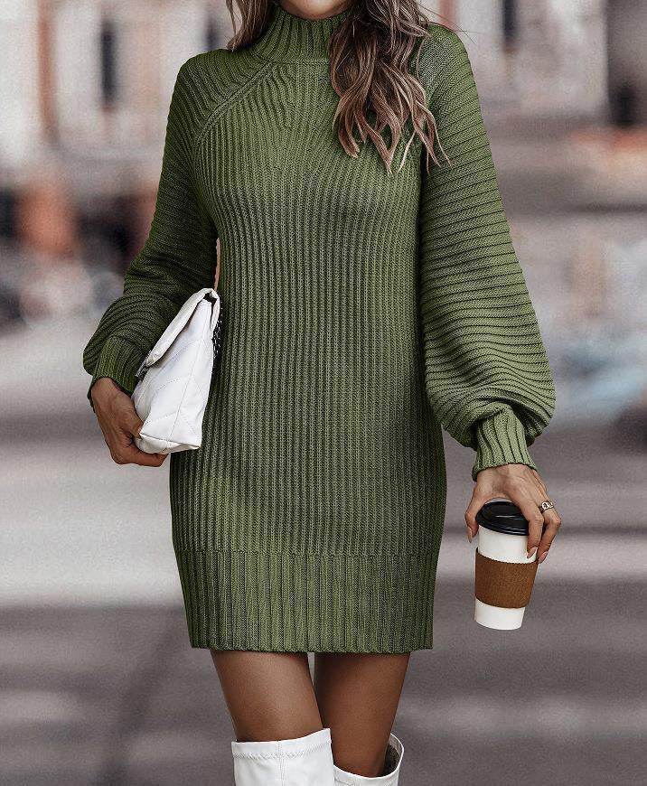 Strickkleid mit Ballonärmeln und Rollkragen für Damen