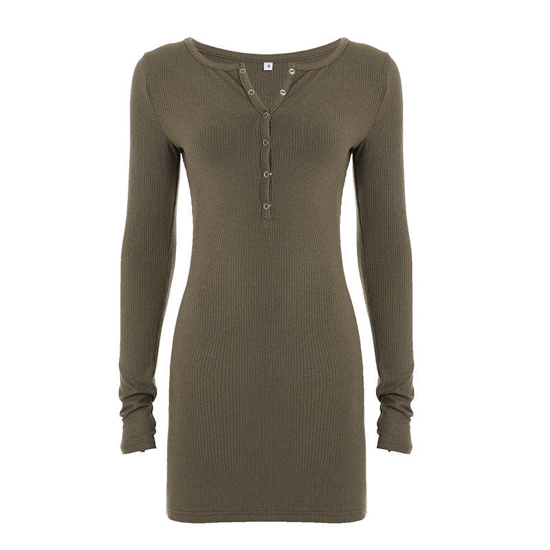 Strickkleid mit Henley-Ausschnitt und Druckknopfleiste für Damen