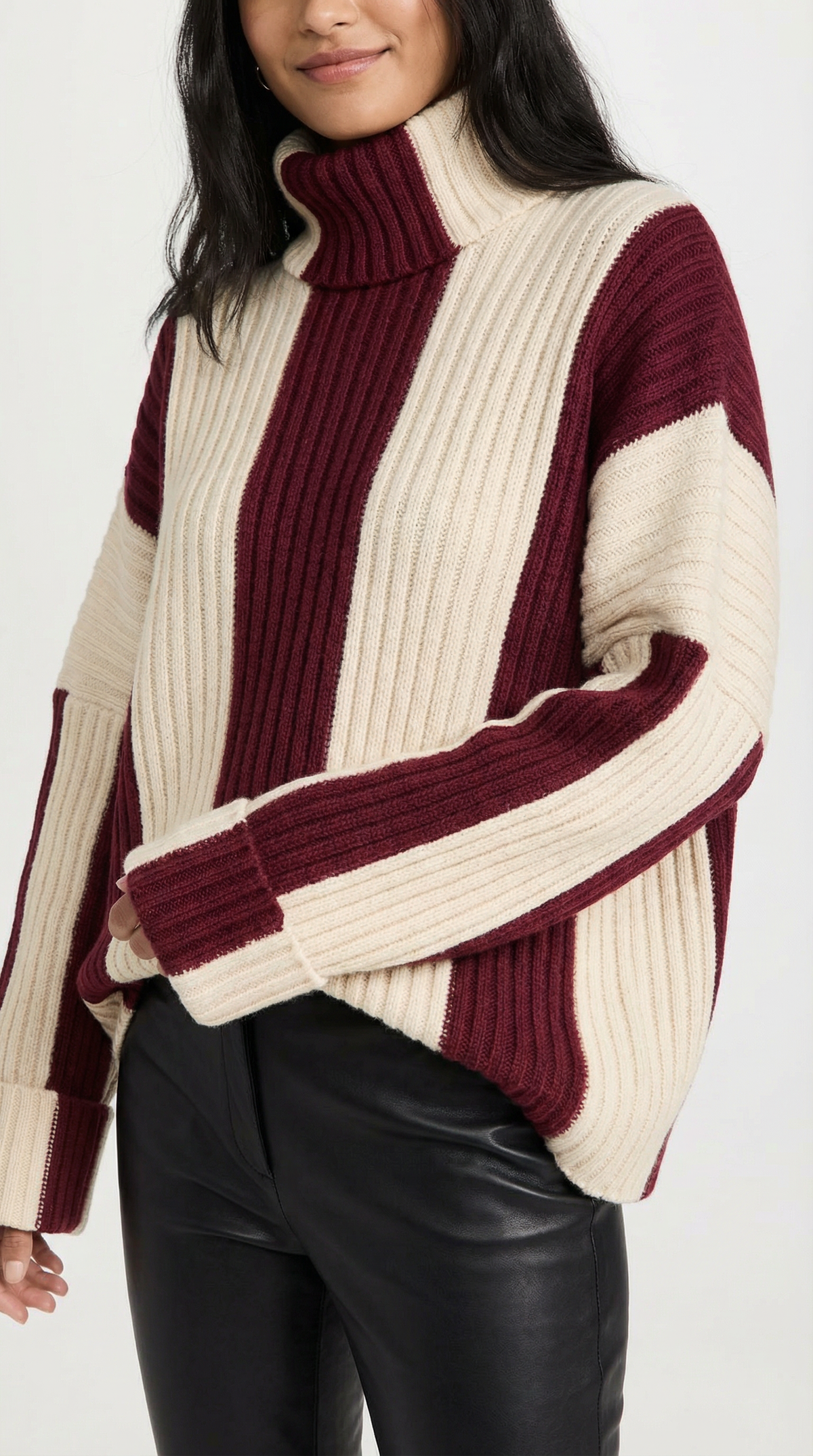 Rollkragenpullover mit Längsstreifen und Grobstrick für Damen