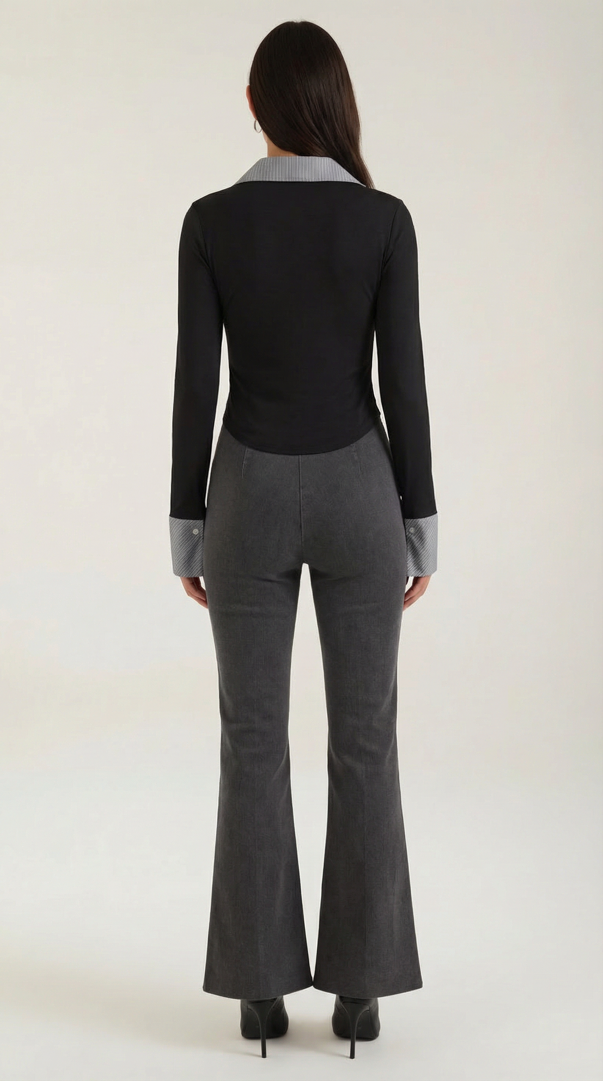 Langarmshirt mit plissiertem Latz und Kragen für Damen