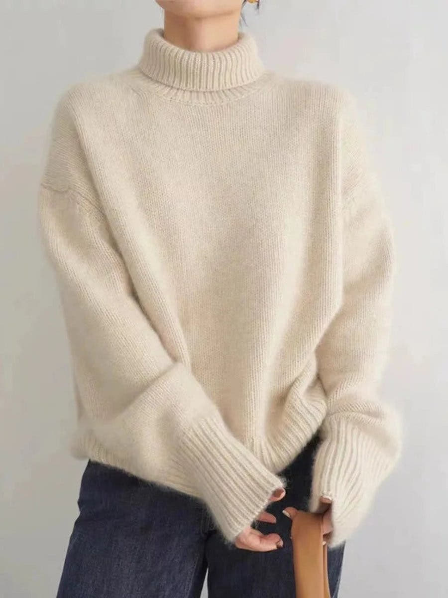 Kaschmirpullover Damen Oversize mit Rollkragen, hüftlang