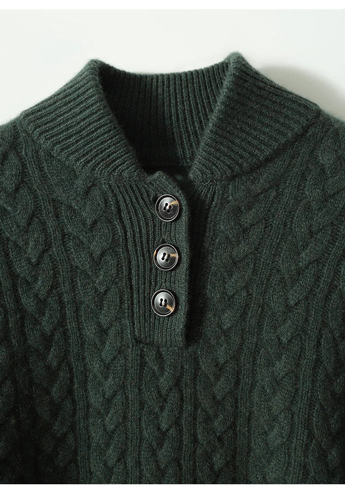 Kaschmirpullover Damen schmal geschnitten mit Zopfmuster und Stehkragen