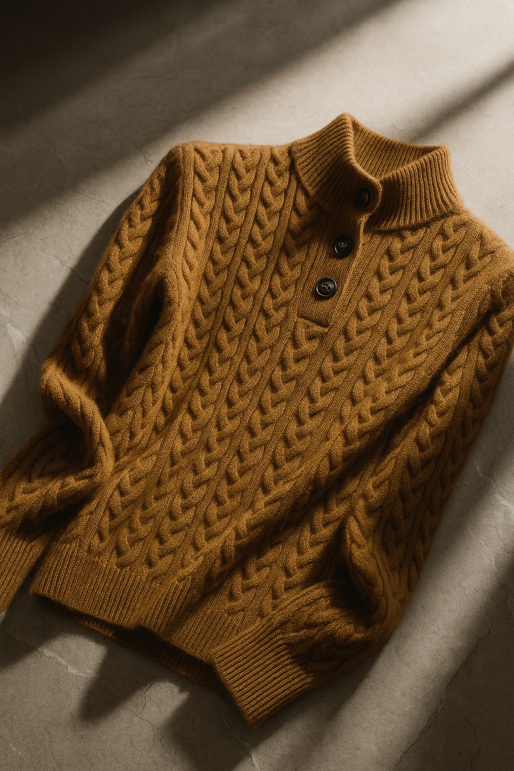 Kaschmirpullover Damen schmal geschnitten mit Zopfmuster und Stehkragen
